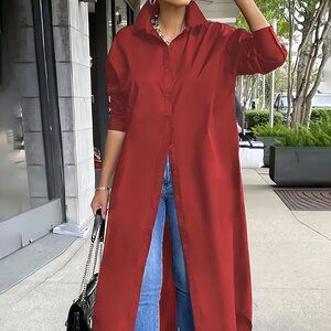 assion Plus Size Elegant Button Up Long Sleeve Lapel Collar Shirt Dress
